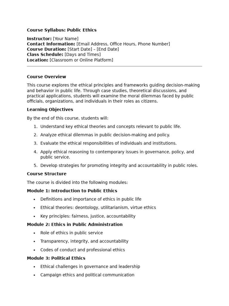 Public Ethics Course Syllabus | PDF | Integrity