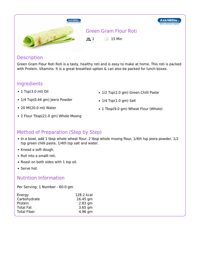 Green Gram Flour Roti | PDF