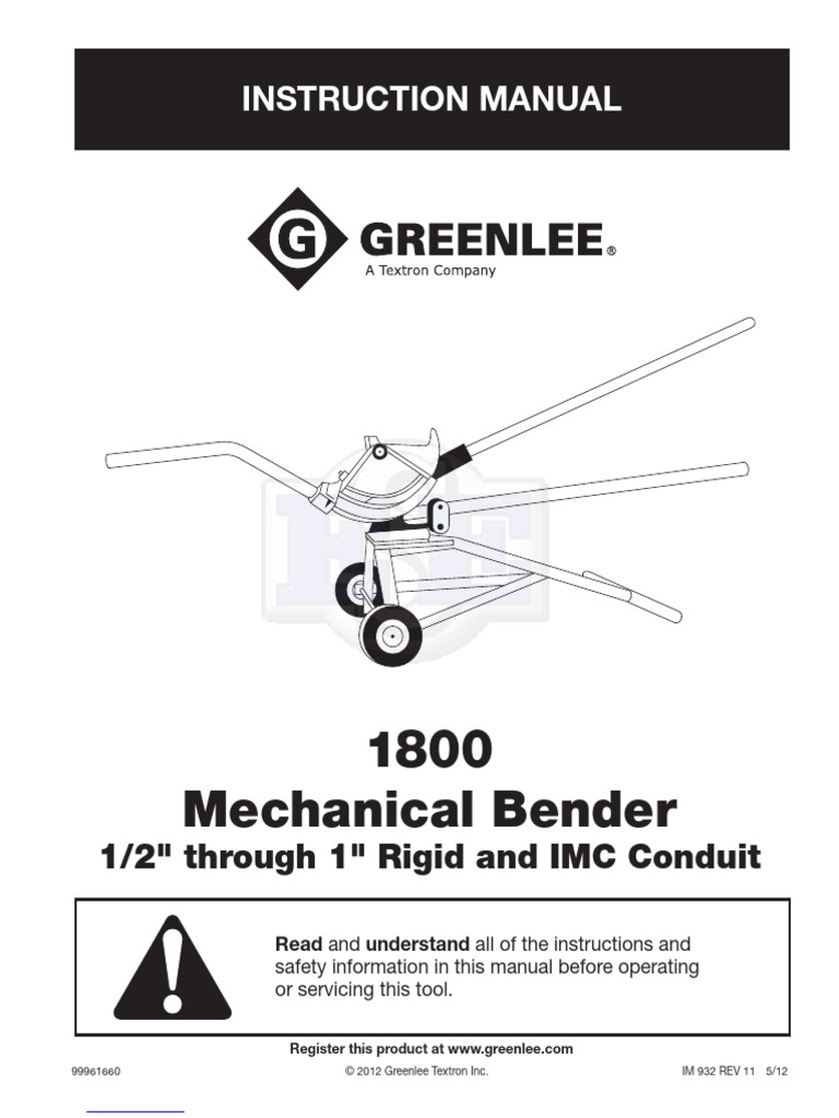 1800 Mechanical Bender Instruction Manual | PDF | Mechanical Engineering