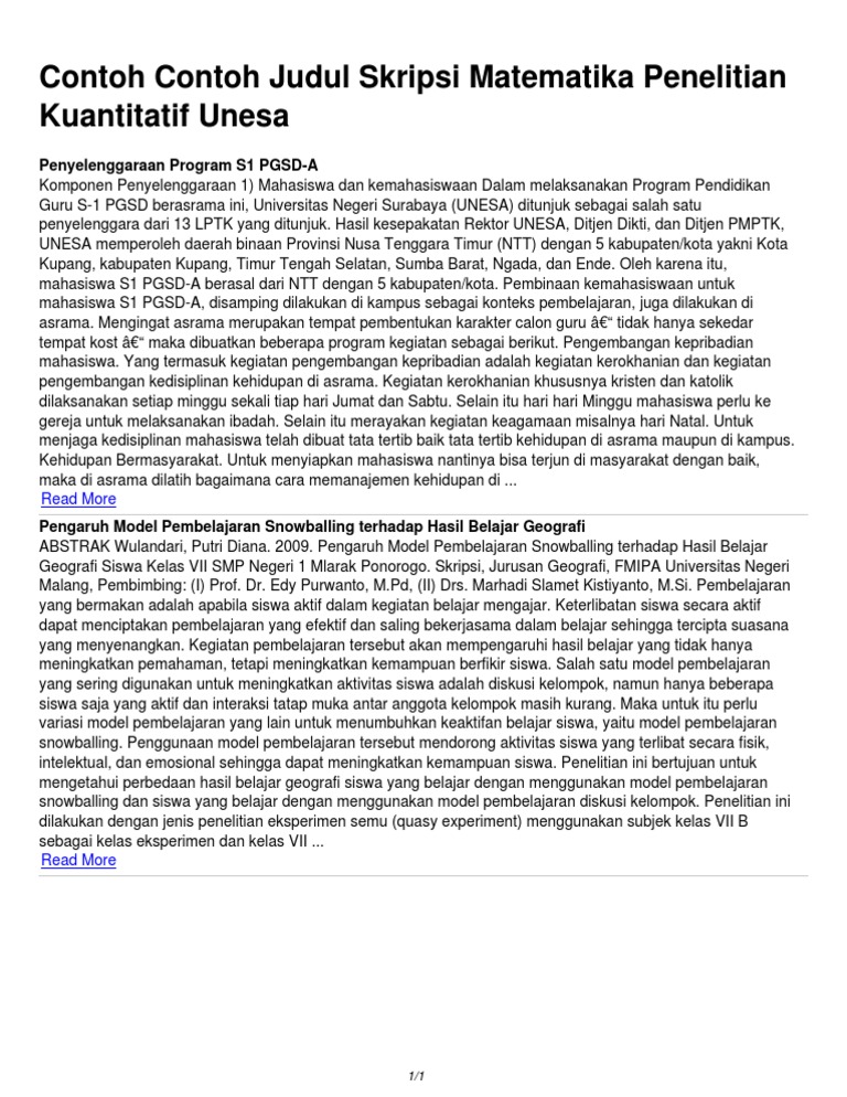 Contoh Contoh Judul Skripsi Matematika Penelitian