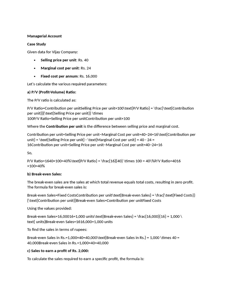 Managerial Accounting Case Study Analysis | PDF | Market (Economics ...