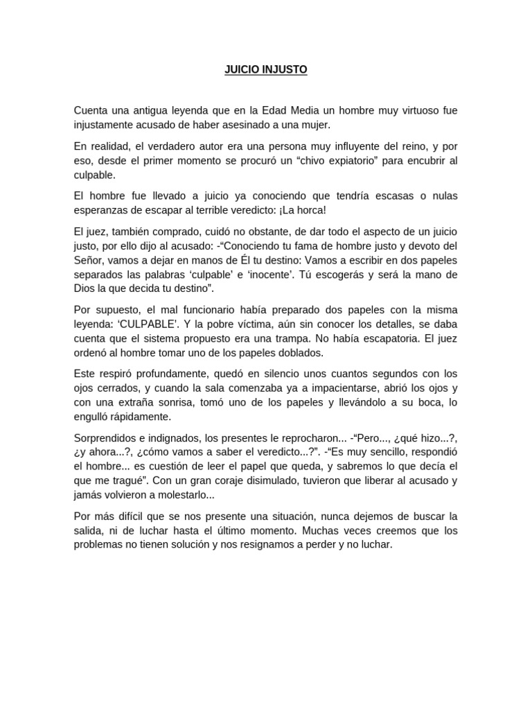 Juicio Injusto: Valor y Comprensión Infantil | PDF | Clima | Cambio ...