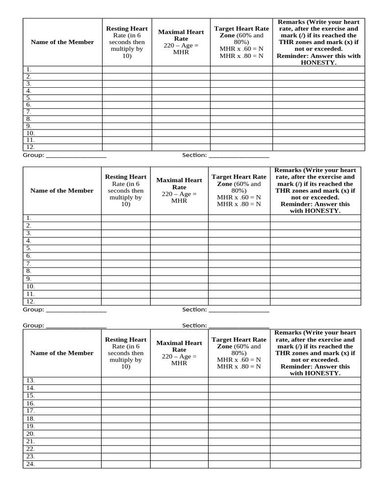 Heart Rate Tracking Template | PDF | Heart Rate | Rates