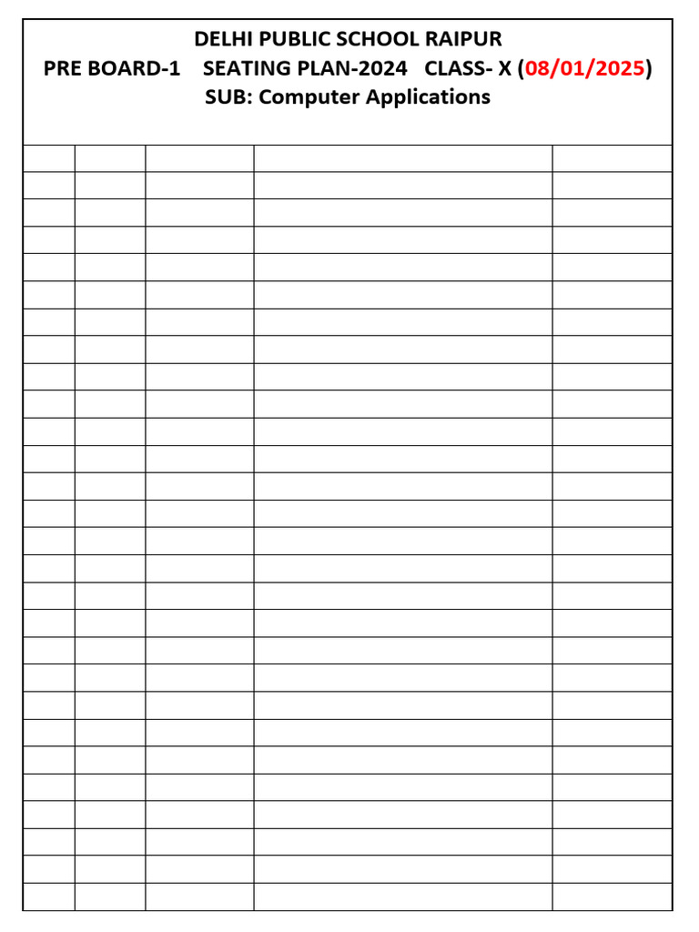Pre Board-1 Seating Plan 2024 | PDF