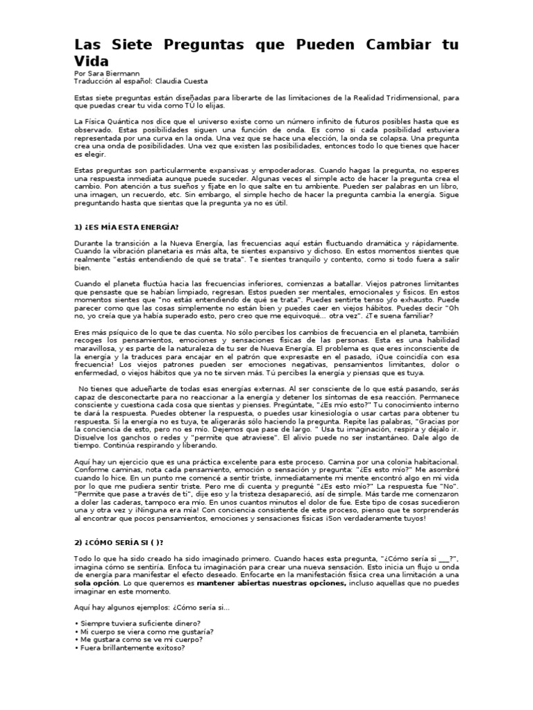 Las Siete Preguntas Que Pueden Cambiar Tu Vida | PDF | Sensación | Dolor