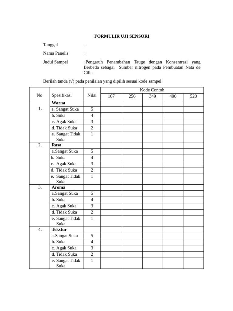 Evaluasi Sensori Nata de Cilla | PDF