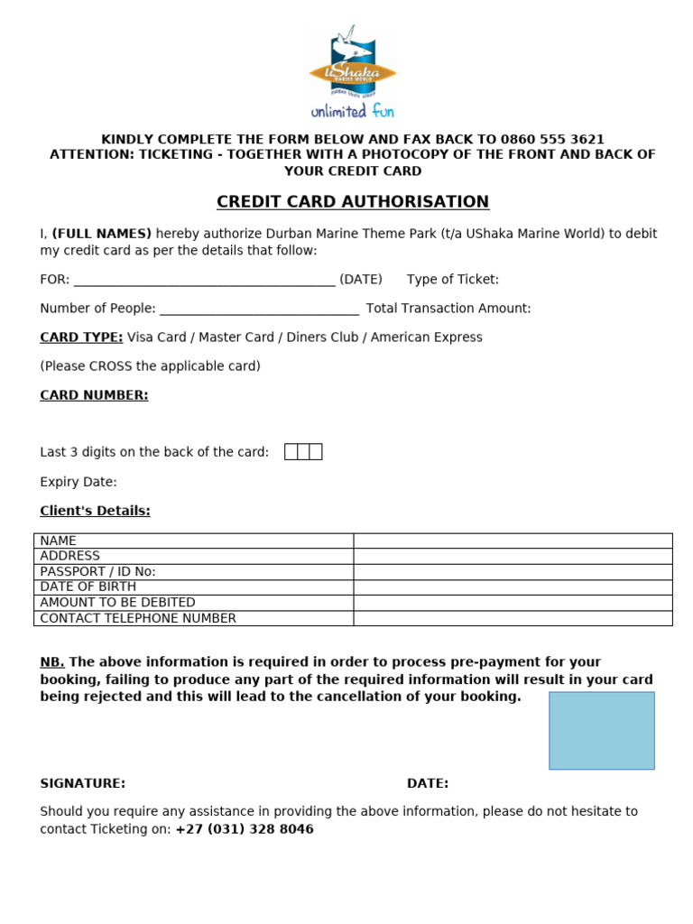 Credit Card Authorization Form for Tickets | PDF