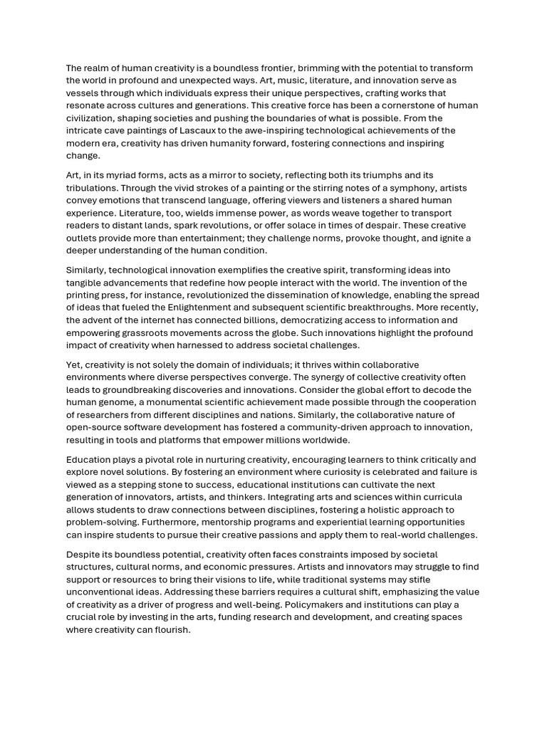 The Realm of Human Creativity Is A Boundless Frontier | PDF ...