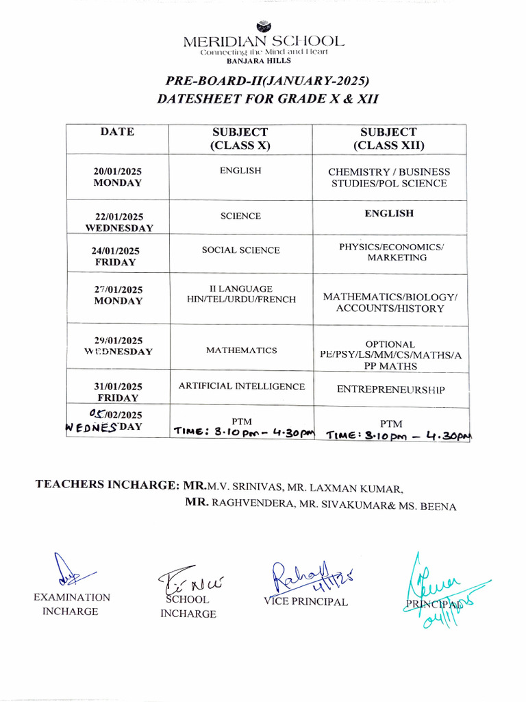 Pre - Board - 2-Datesheet-X and XII | PDF