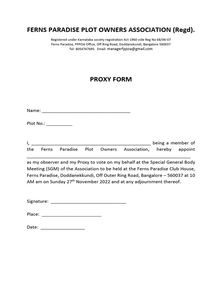 Proxy Form for Ferns Paradise SGM | PDF