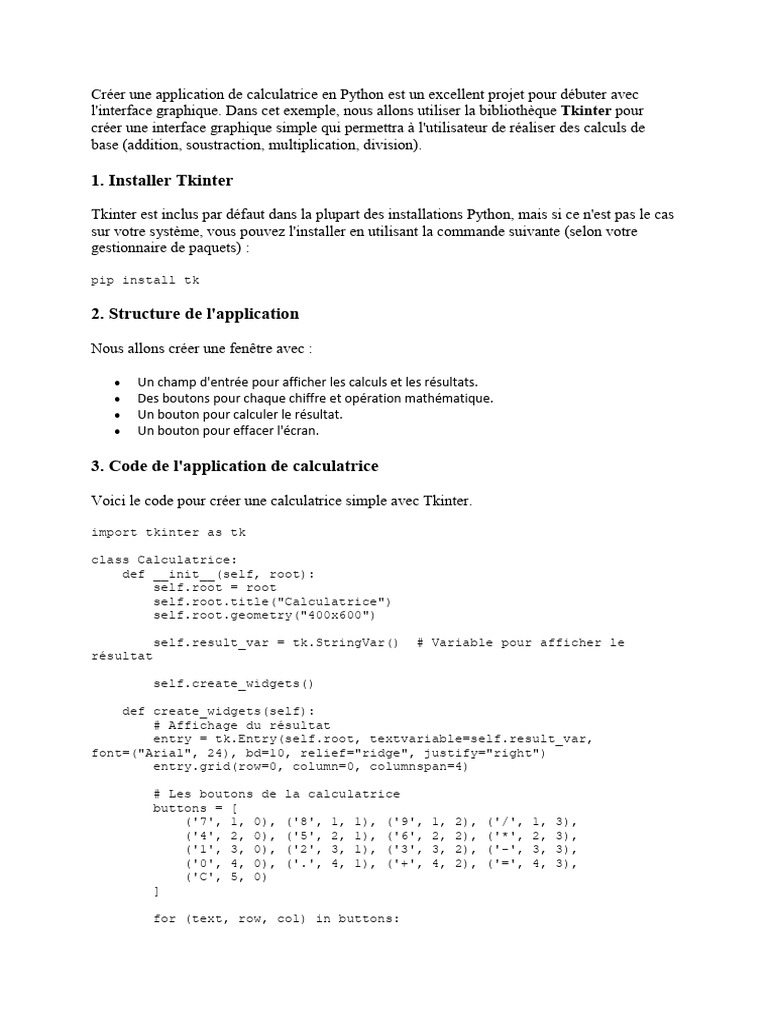 Créer une calculatrice avec Tkinter | PDF | Python (Langage de ...