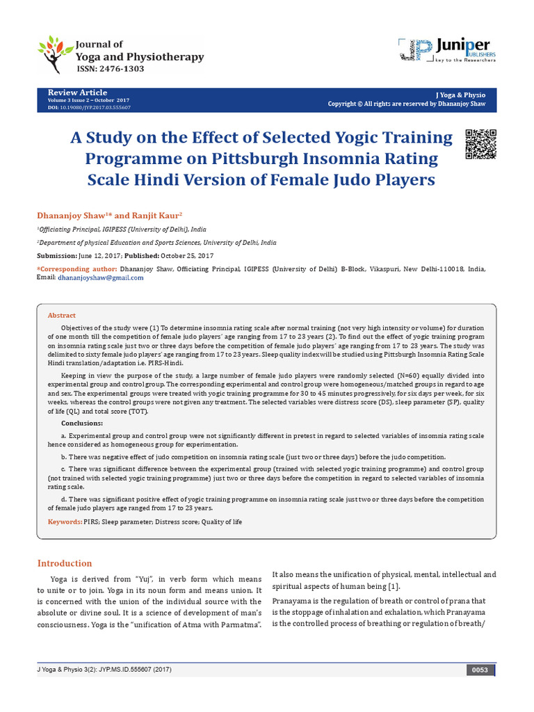 A Study On The Effect of Selected Yogic | PDF | Respiratory System ...