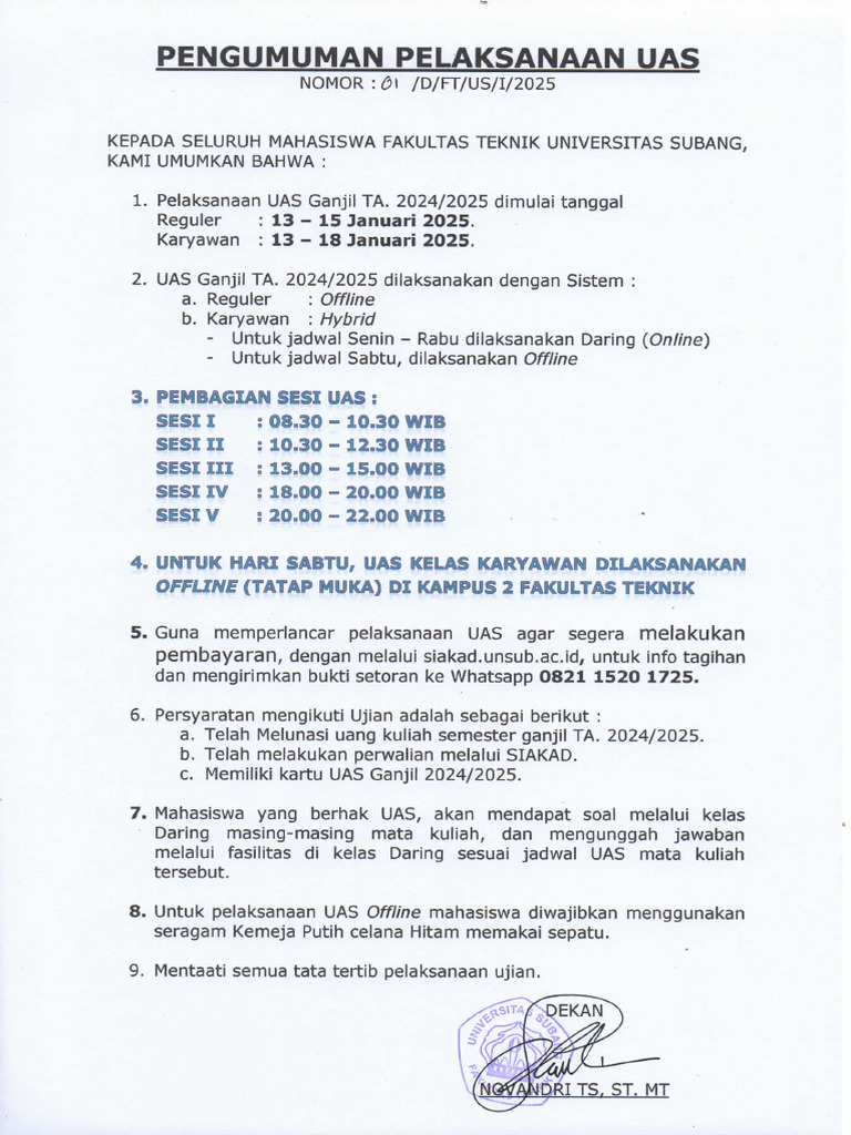 Pengumuman Uas Genap 2024-2025 | PDF