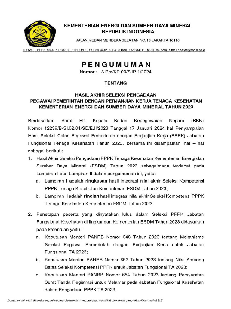 Pengumuman hasil akhir pppk nakes kesdm th 2023 pdf