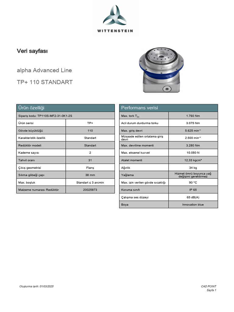 Veri Sayfası: Alpha Advanced Line TP+ 110 Standart | PDF