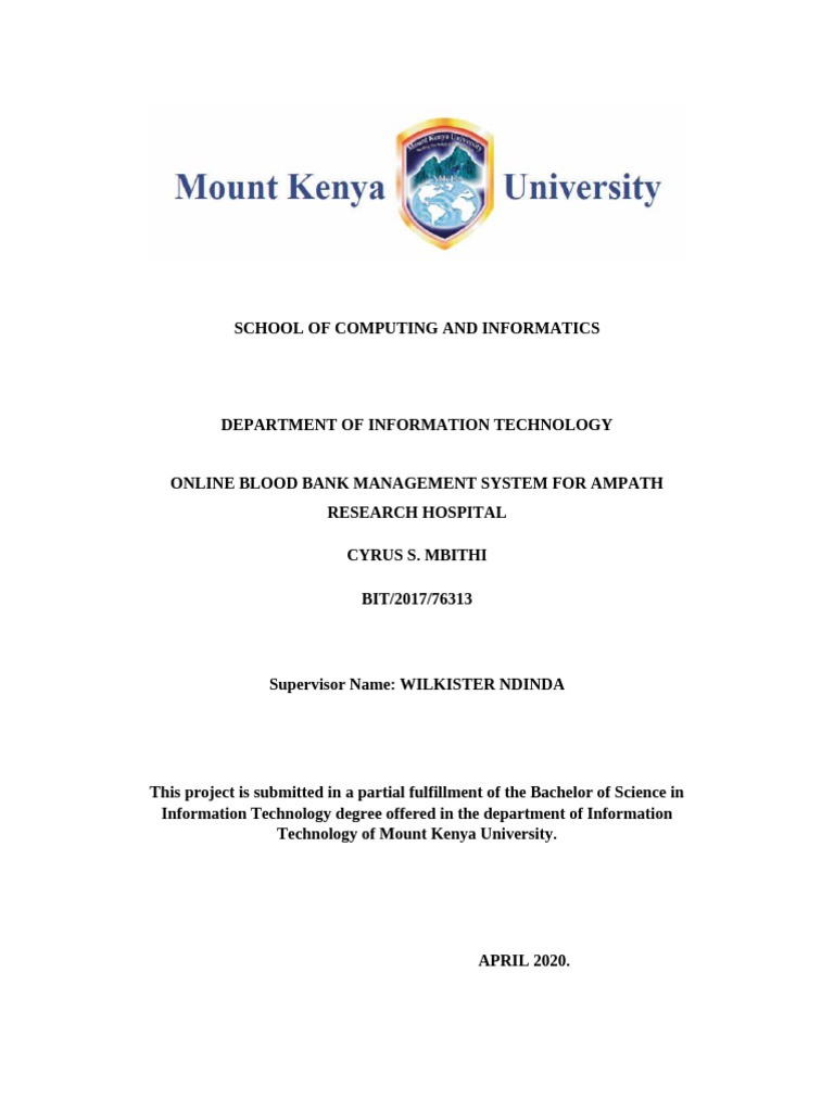 Online Blood Bank Management System For Ampath Research Hospital | PDF ...
