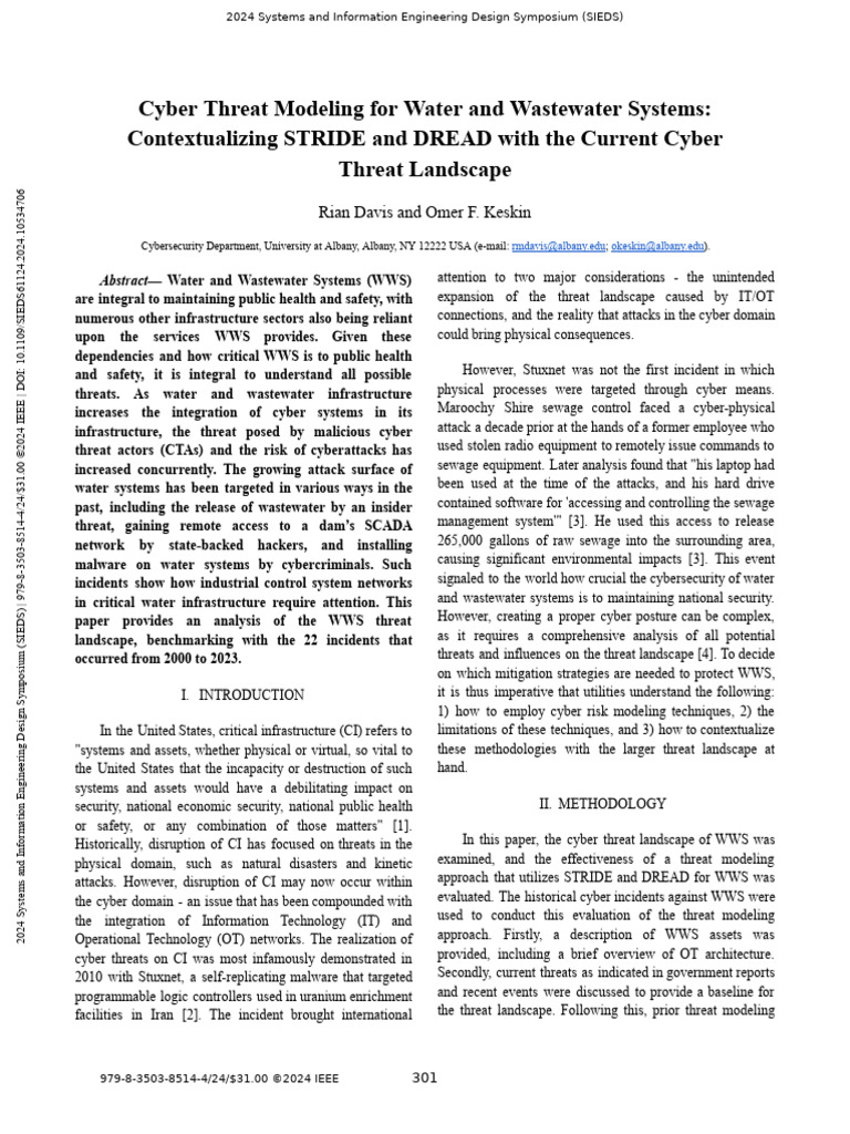 Cyber Threat Modeling for Water and Wastewater Systems Contextualizing ...