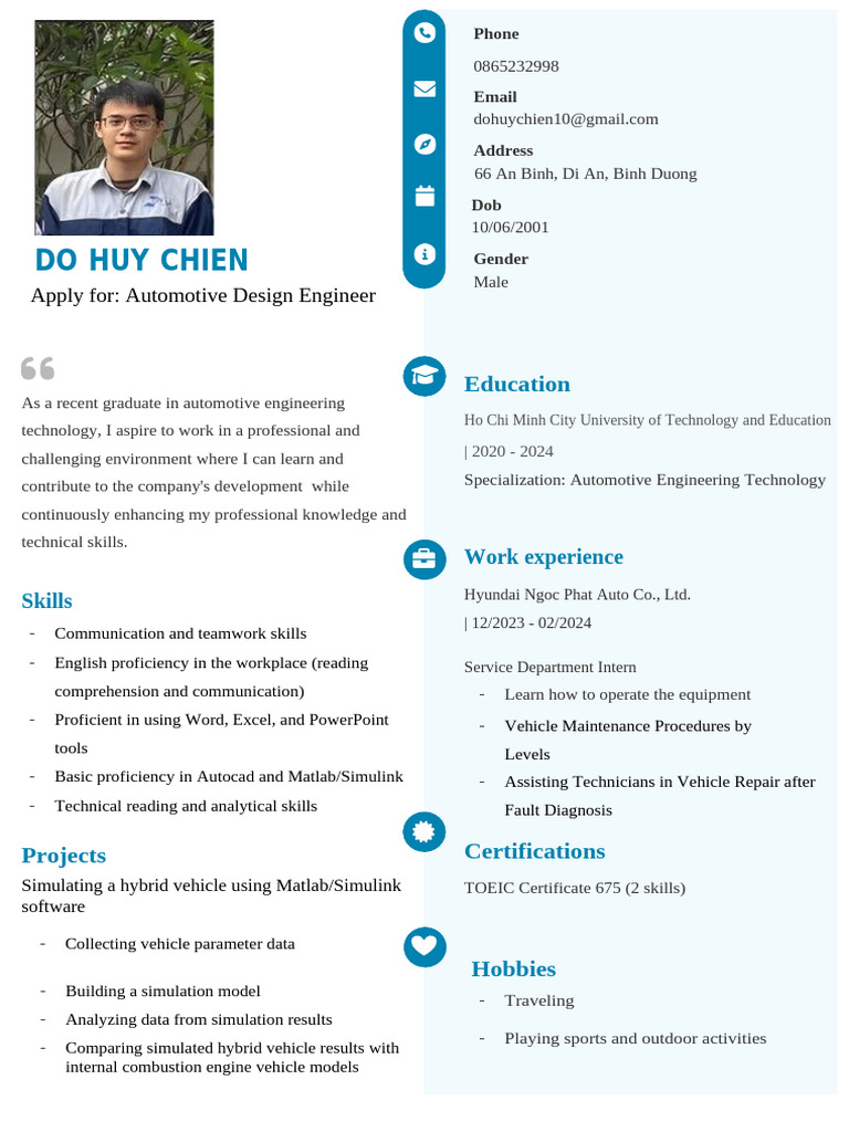CV-Đỗ Huy Chiến-Automotive Design Engineer | PDF | Engineering