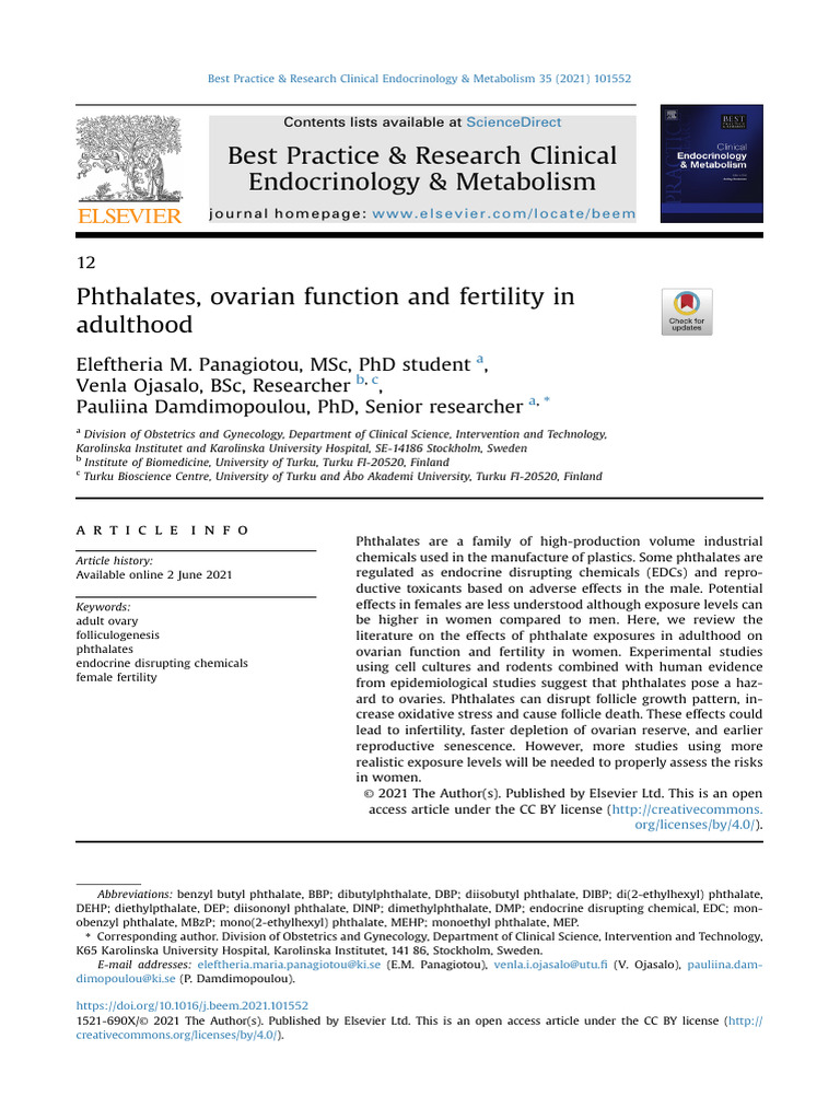 Phthalates and Female Fertility Risks | PDF | Ovary | Menstrual Cycle