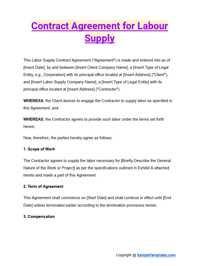 Labor Supply Contract Agreement Template | PDF | Employment | Breach Of ...