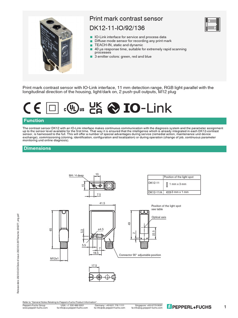 DK12 Print Mark Contrast Sensor | PDF