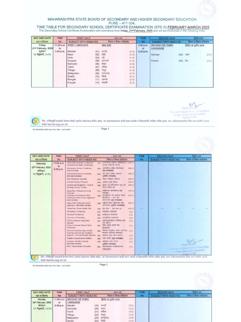 SSC Feb-March 2025 Time Table | PDF