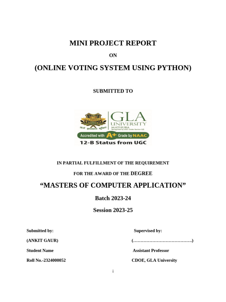 Online Voting System Project Report | PDF | Electronic Voting | Elections