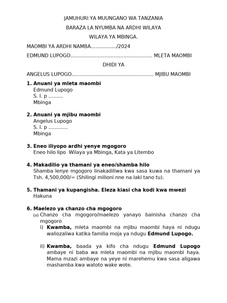 Jamuhuri Ya Muungano Wa Tanzania | PDF