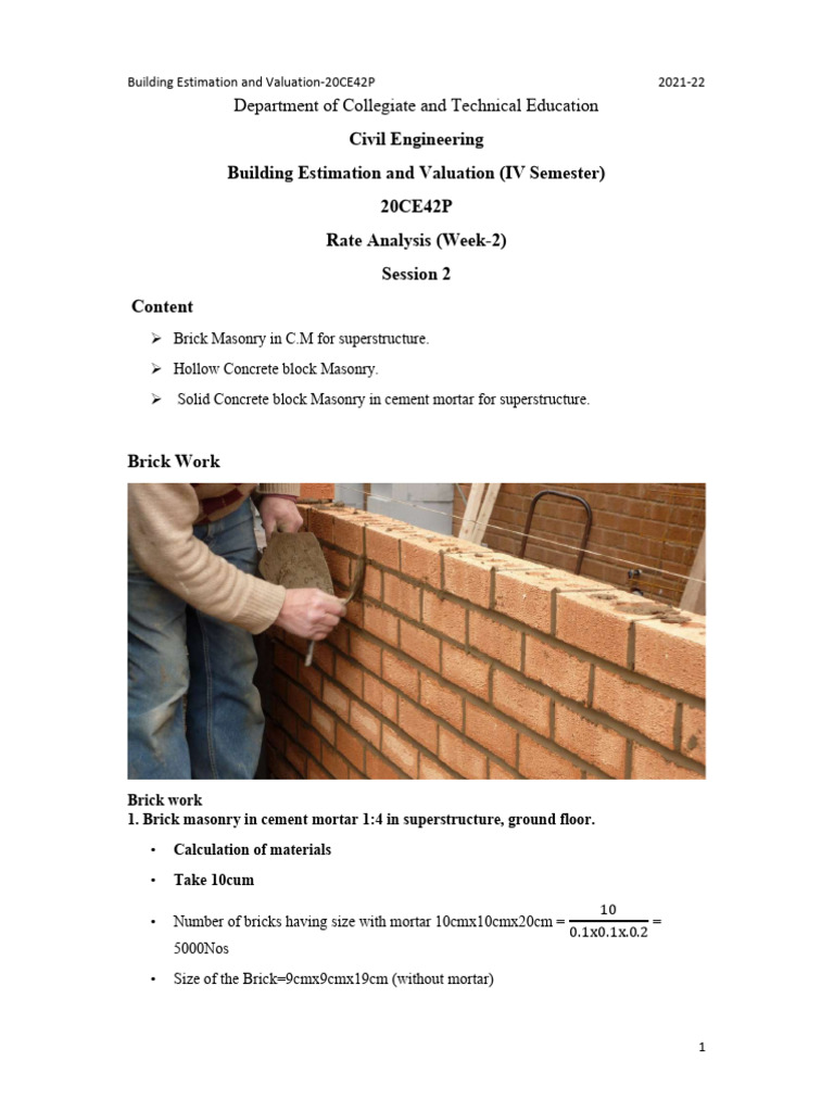 Civil Engineering Building Estimation and Valuation (IV Semester ...