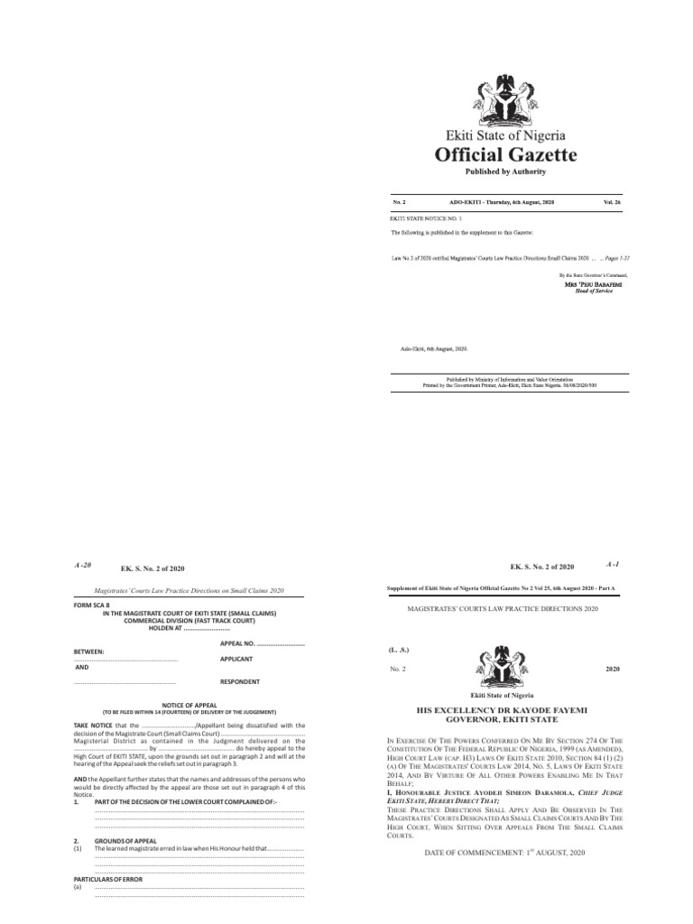 Ekiti State Small Claims Court Directions | PDF | Judgment (Law ...