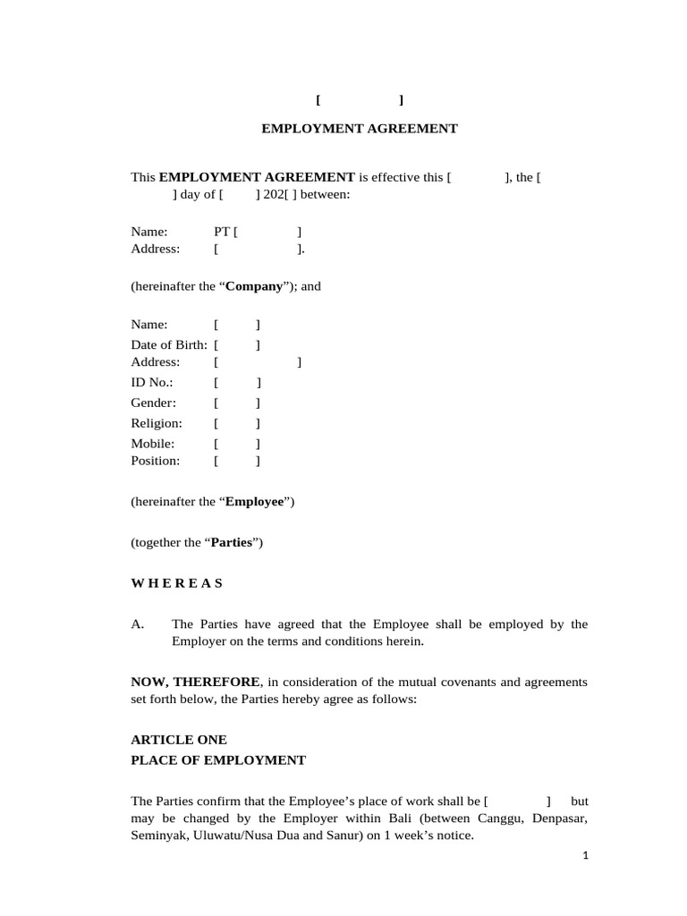 Employment Contract Template Oliver | PDF | Employment | Indemnity