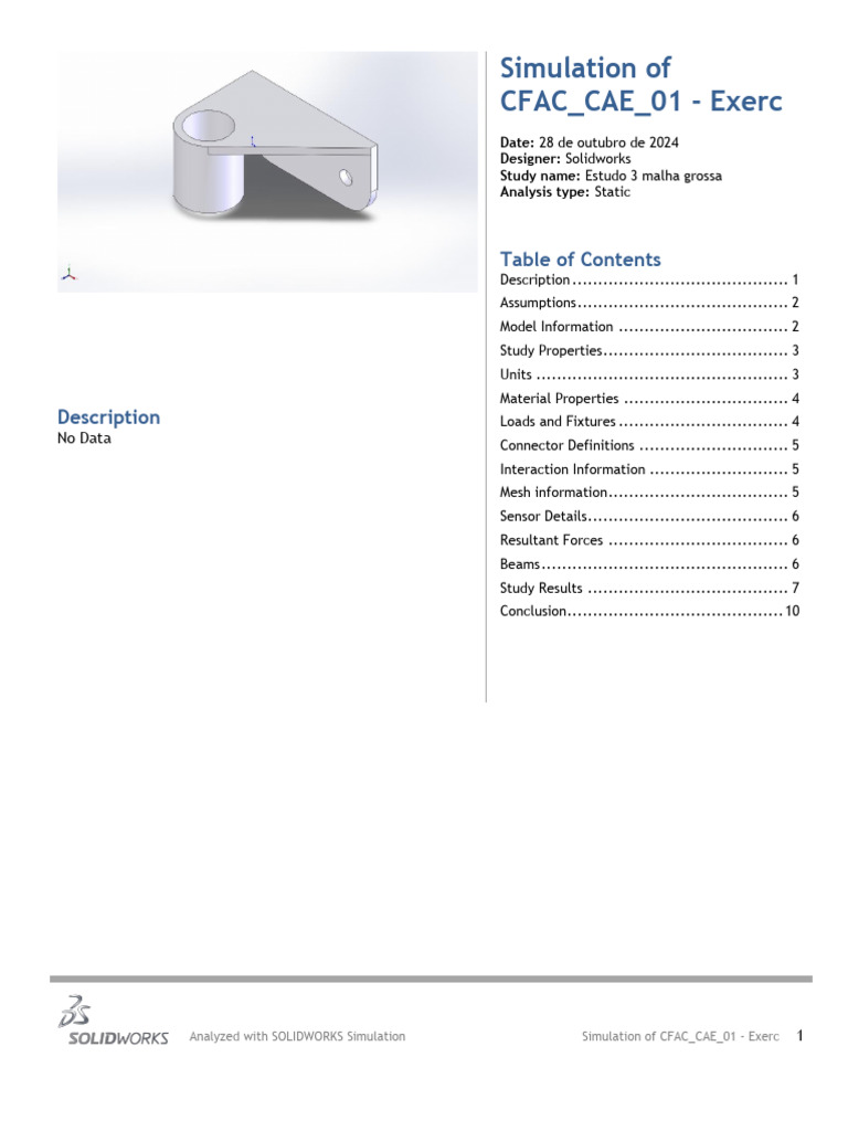 SOLIDWORKS Static Simulation Analysis | PDF | Young's Modulus ...