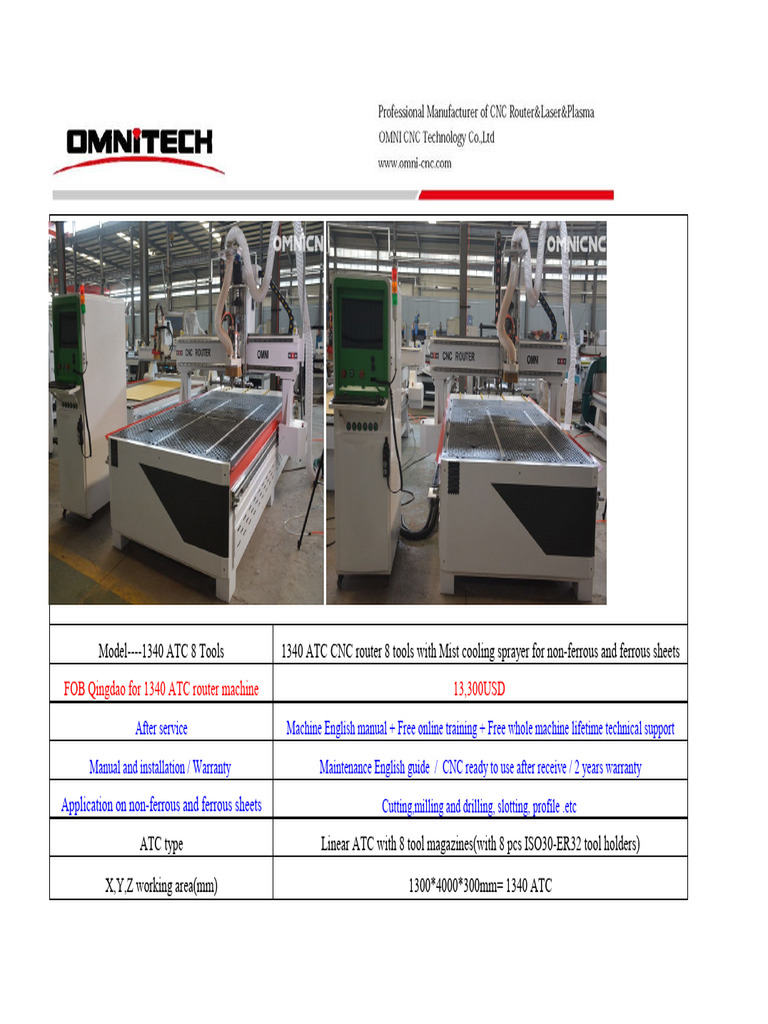 OMNI 1340 ATC CNC Router Offer | PDF | Numerical Control | Machines