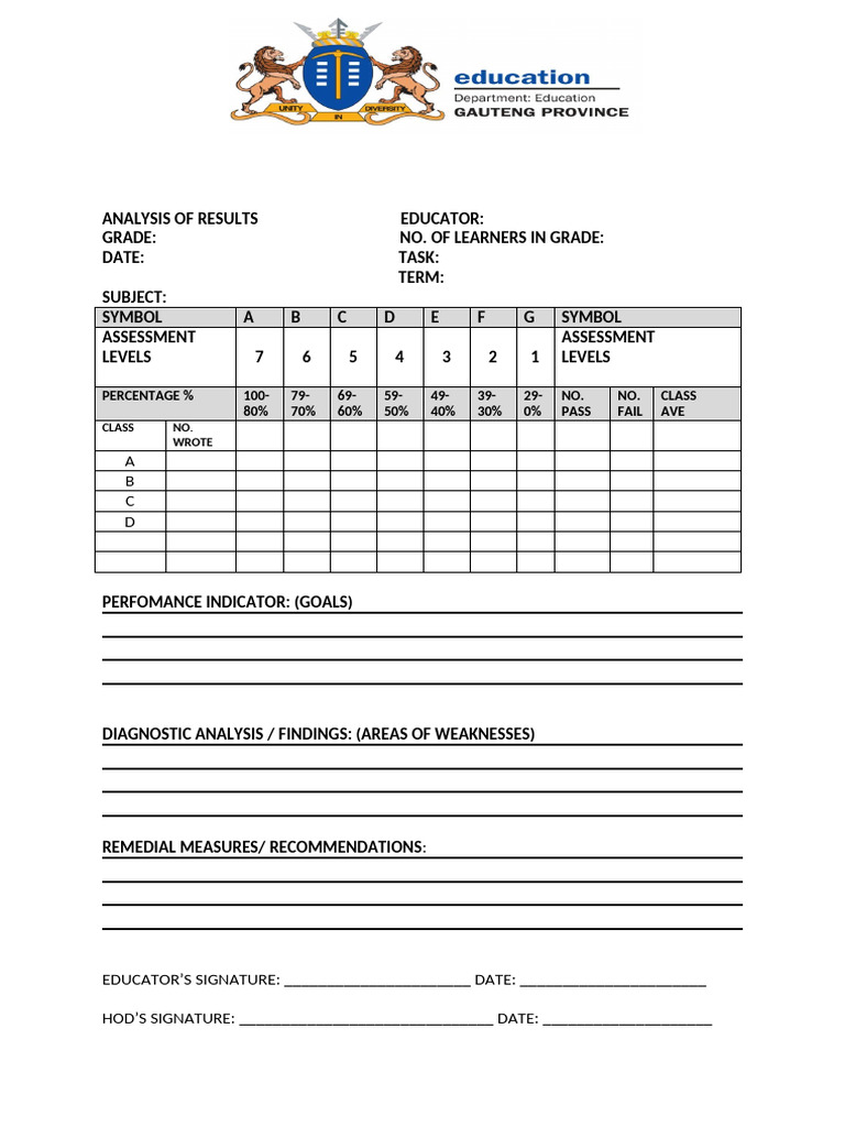 Diagnostic Assessment Analysis Template | PDF