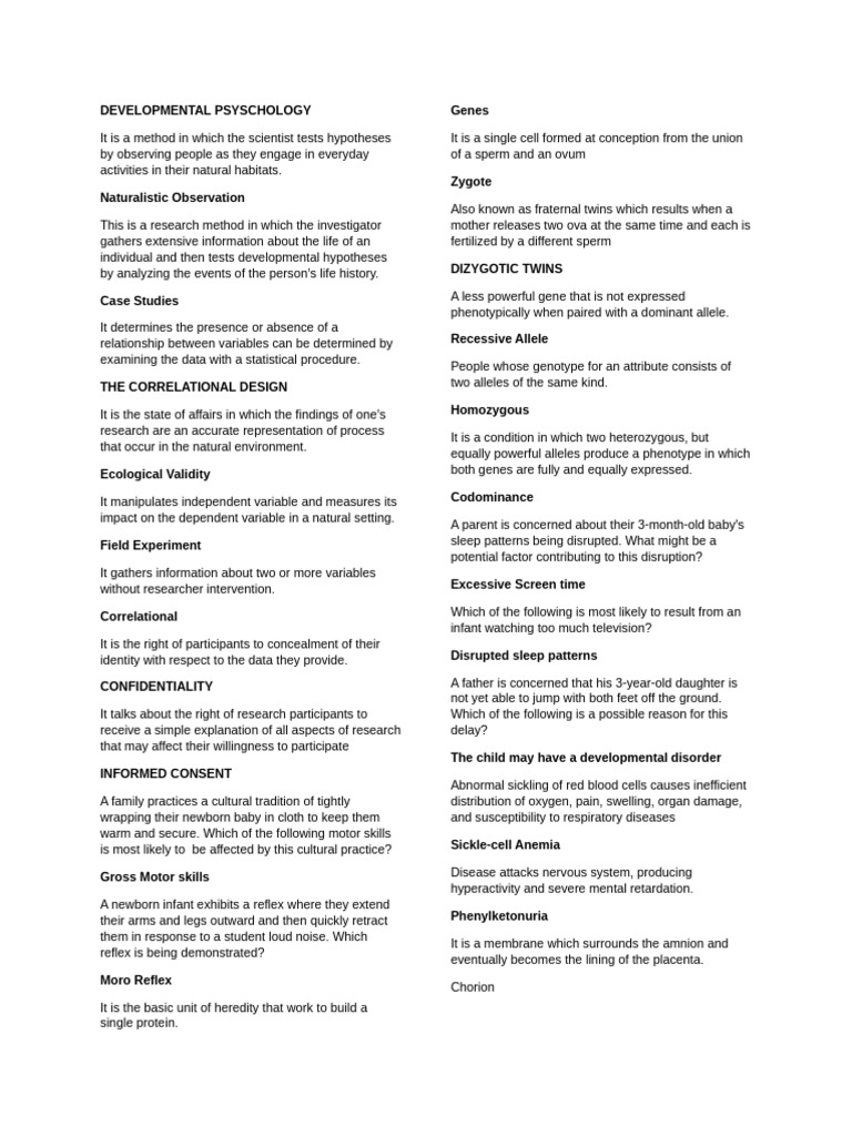 Developmental Psyschology | PDF | Zygosity | Dominance (Genetics)