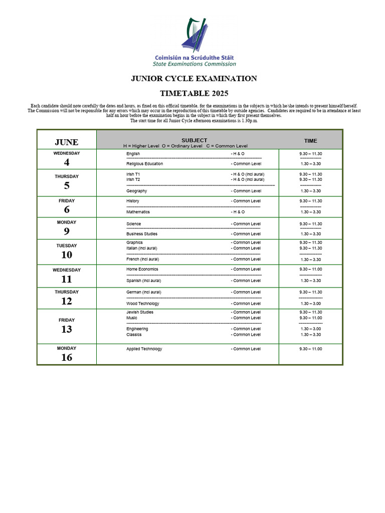 JC Written Exams Timetable 2025 | PDF | Qualifications