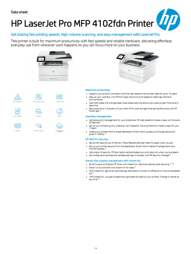 HP LaserJet Pro MFP 4102fdn Overview | PDF | Image Scanner | Printer ...