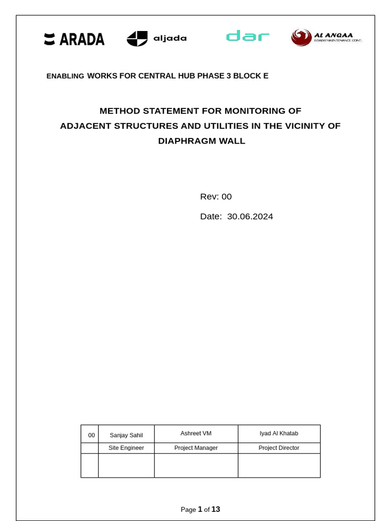 Monitoring Method for Diaphragm Wall Works | PDF | Quality Assurance ...