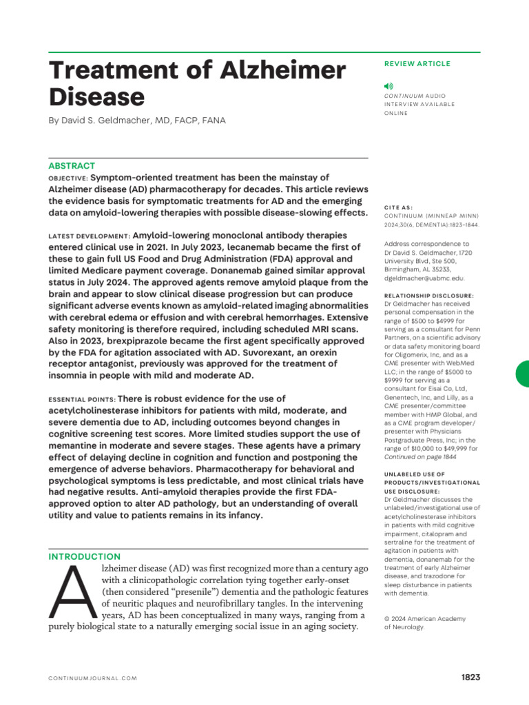 Cholinesterase Inhibitors in AD Treatment | PDF | Dementia | Alzheimer ...