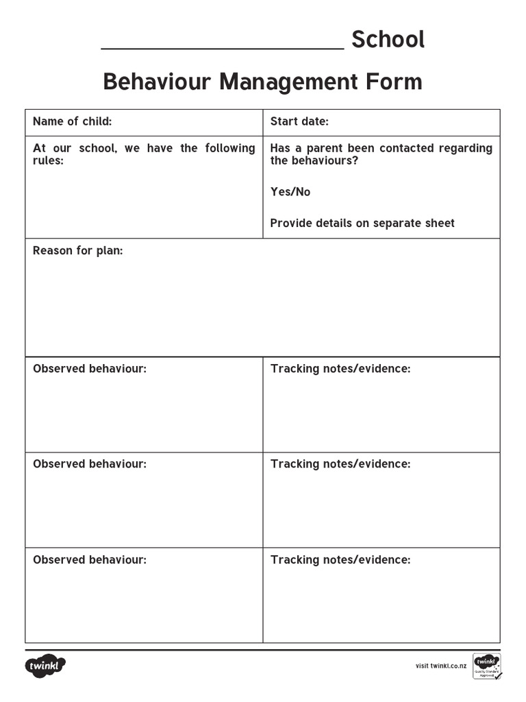 NZ C 254270 Behaviour Management Plan Form English Ver 1 | PDF