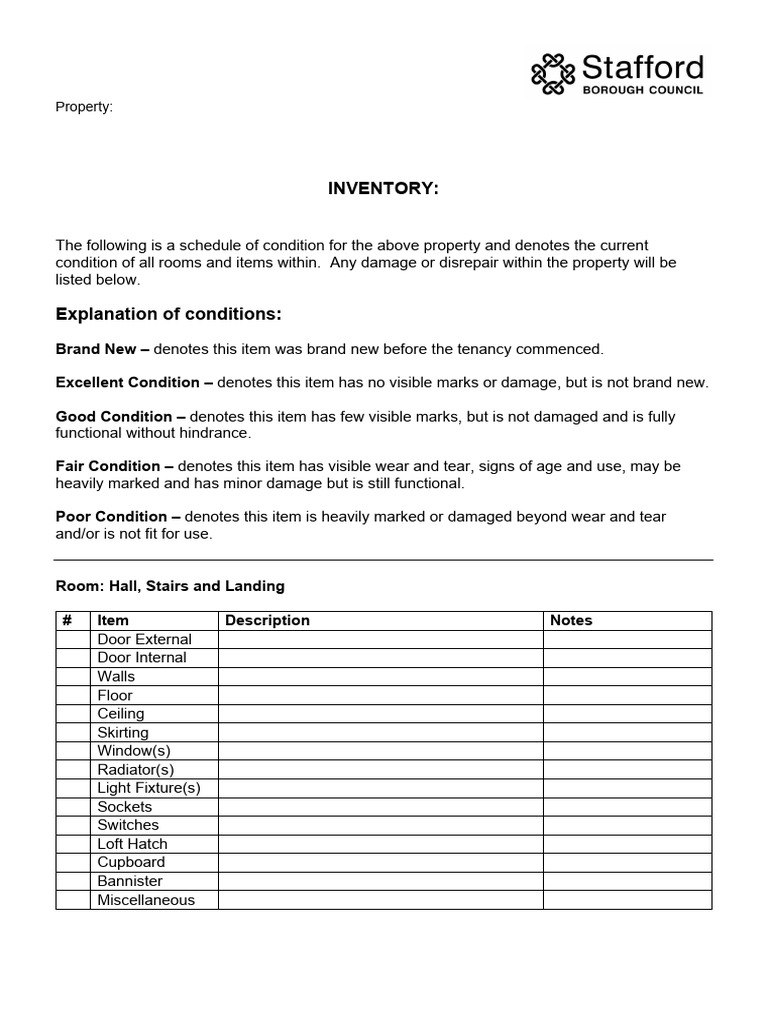 Self Contained Property Inventory Template | PDF | Room | Bedroom