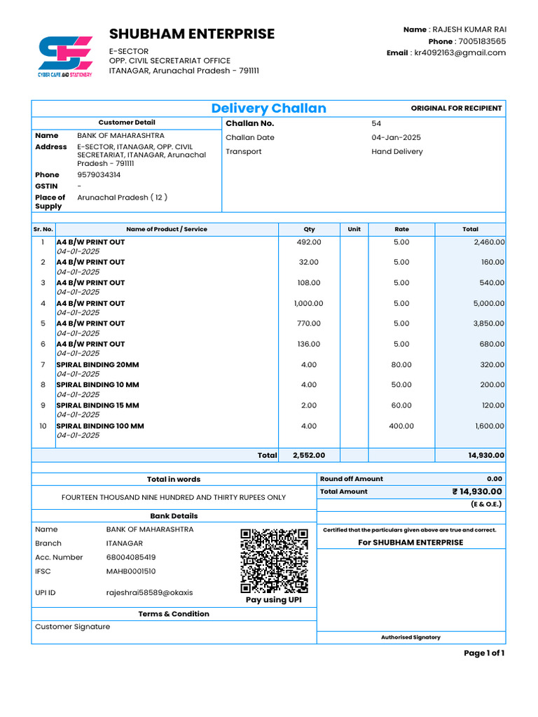 Challan 54 Bank of Maharashtra Menjo Talu | PDF | Service Industries ...