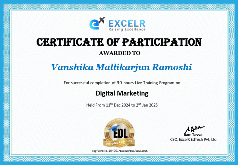 Digital Marketing Training Certificate | PDF