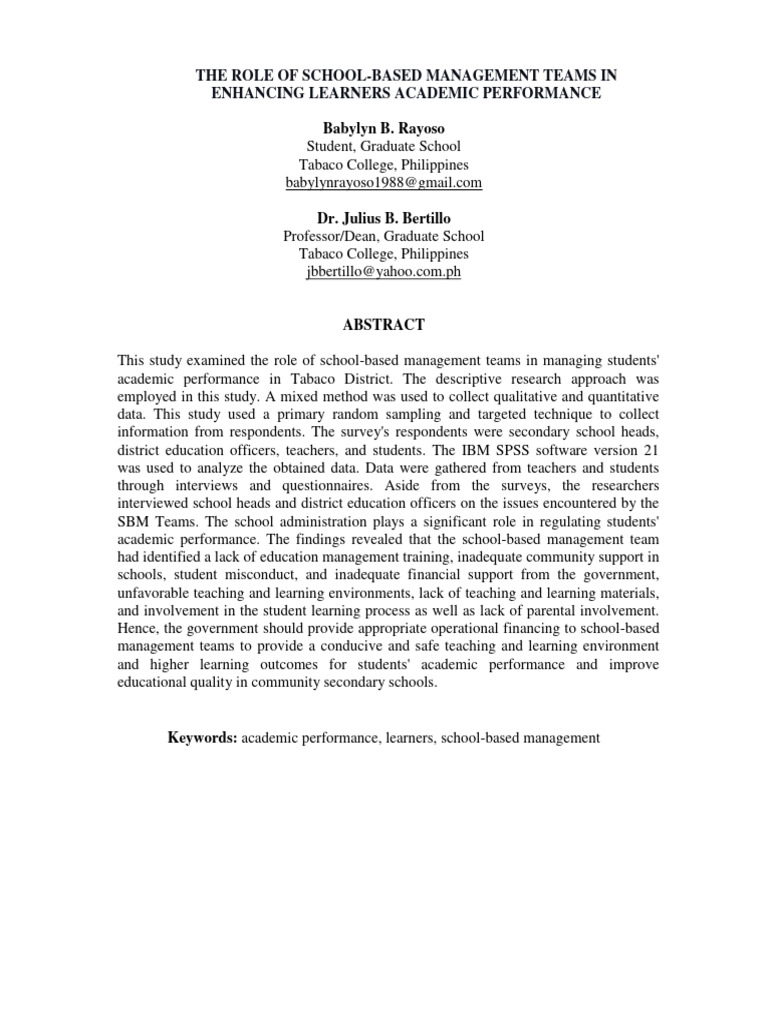 School-Based Management Teams' Impact on Academic Performance | PDF ...