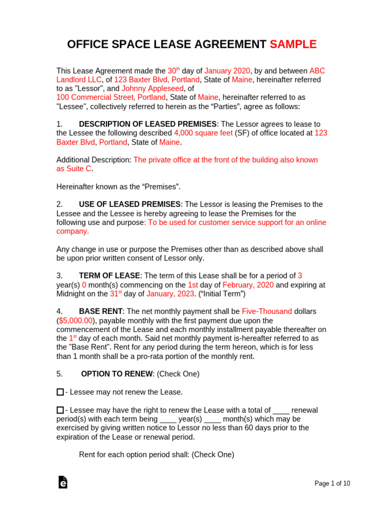 Office Space Lease Agreement Sample | PDF | Lease | Indemnity
