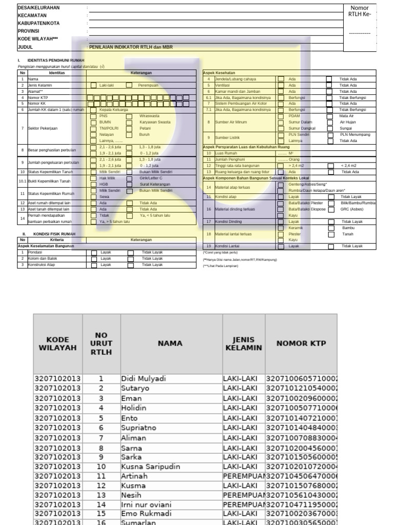 Penilaian RTLH dan MBR Terperinci | PDF