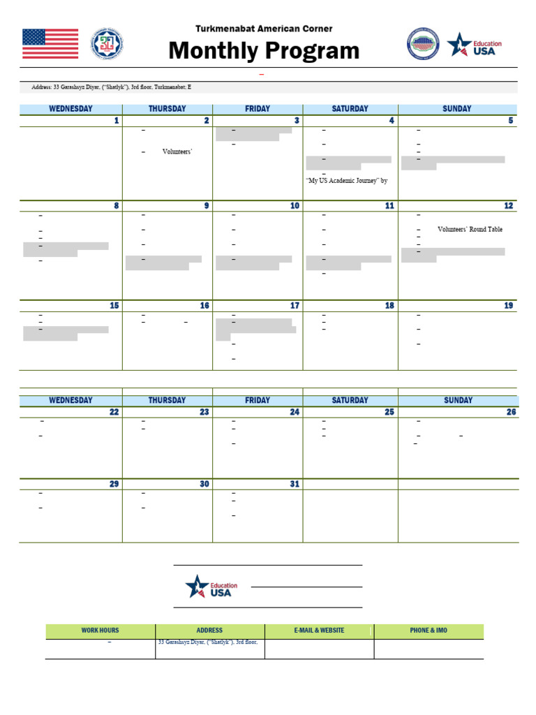 Tac Monthly Schedule | PDF