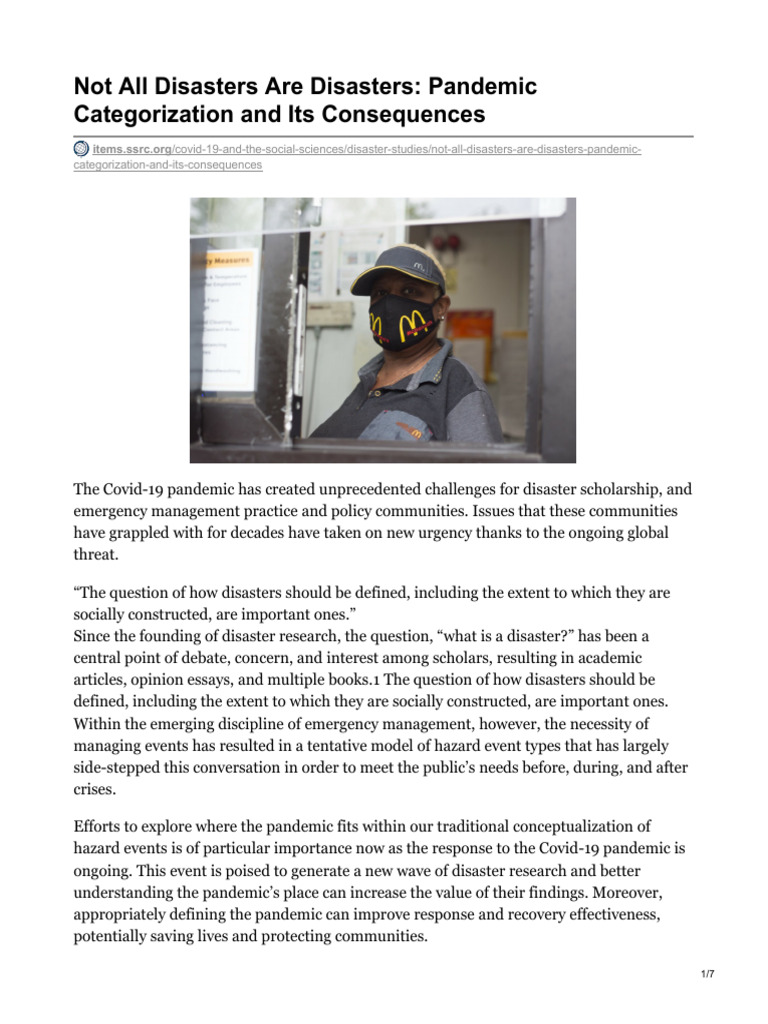 Pandemic Categorization in Disaster Studies | PDF | Emergency ...