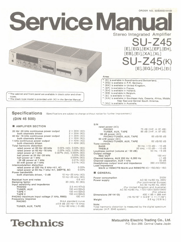 Technics SU-Z45 Service Manual | PDF | Mains Electricity | Power Supply