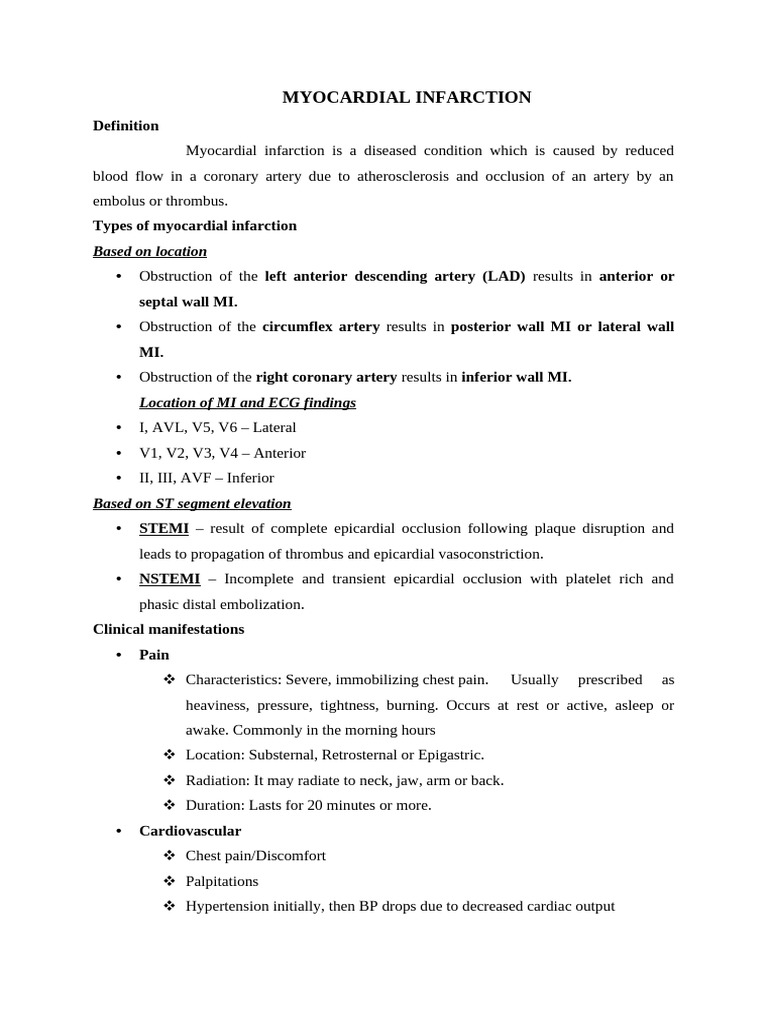 Myocardial Infarction Overview and Management | PDF | Coronary Artery ...